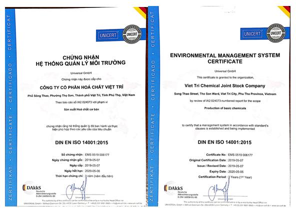 Giấy chứng nhận Hệ thống Quản lý môi trường theo tiêu chuẩn ISO 14001:2015